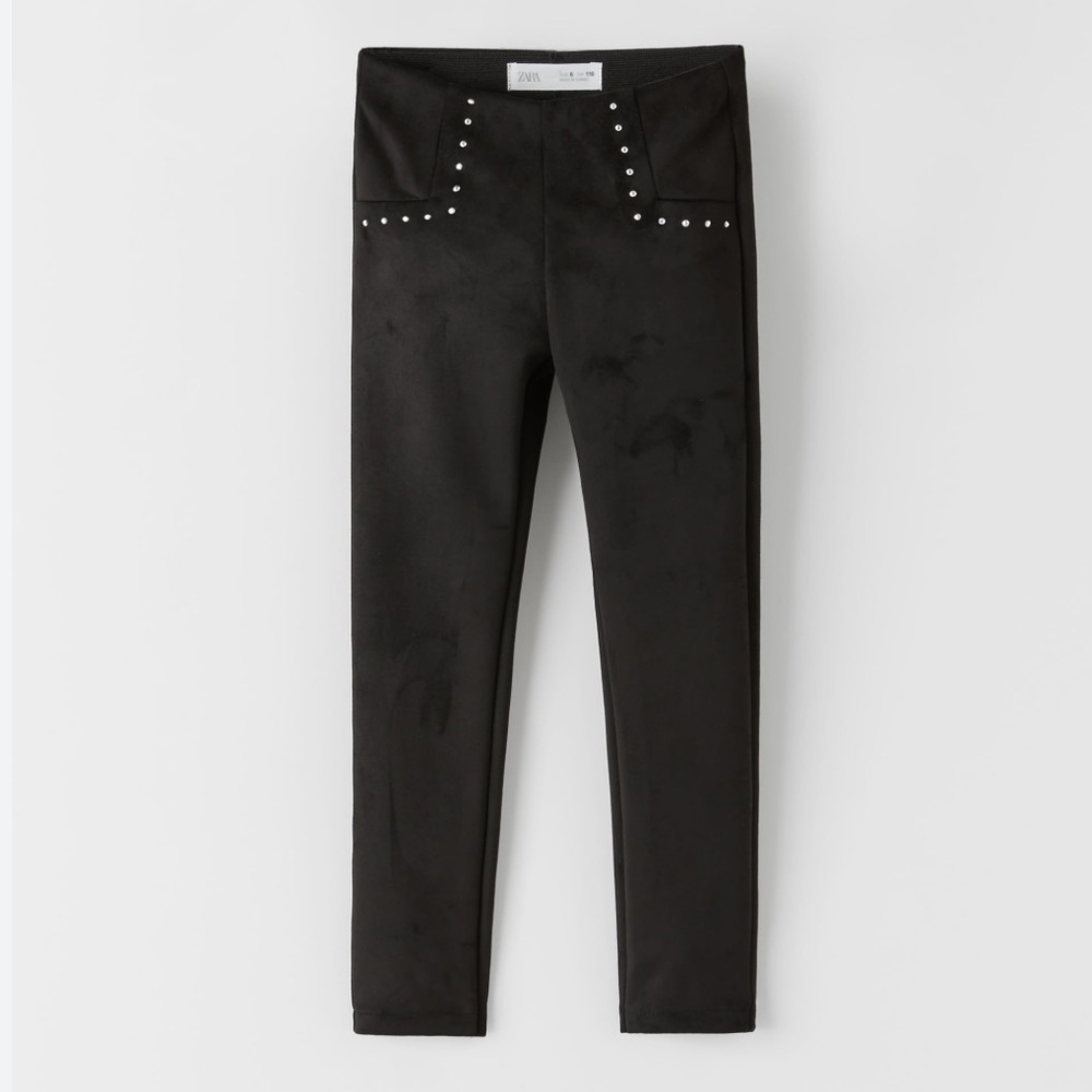 Zara Girls Faux Suede Studded Leggings Black
